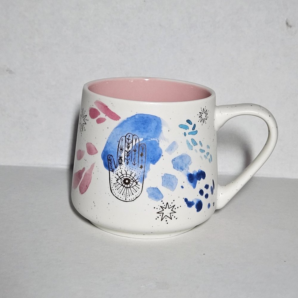 Hamsa  Henna Hand Eye Protection Coffee Mug Cup Chakra Blue Pink Mystical Occult